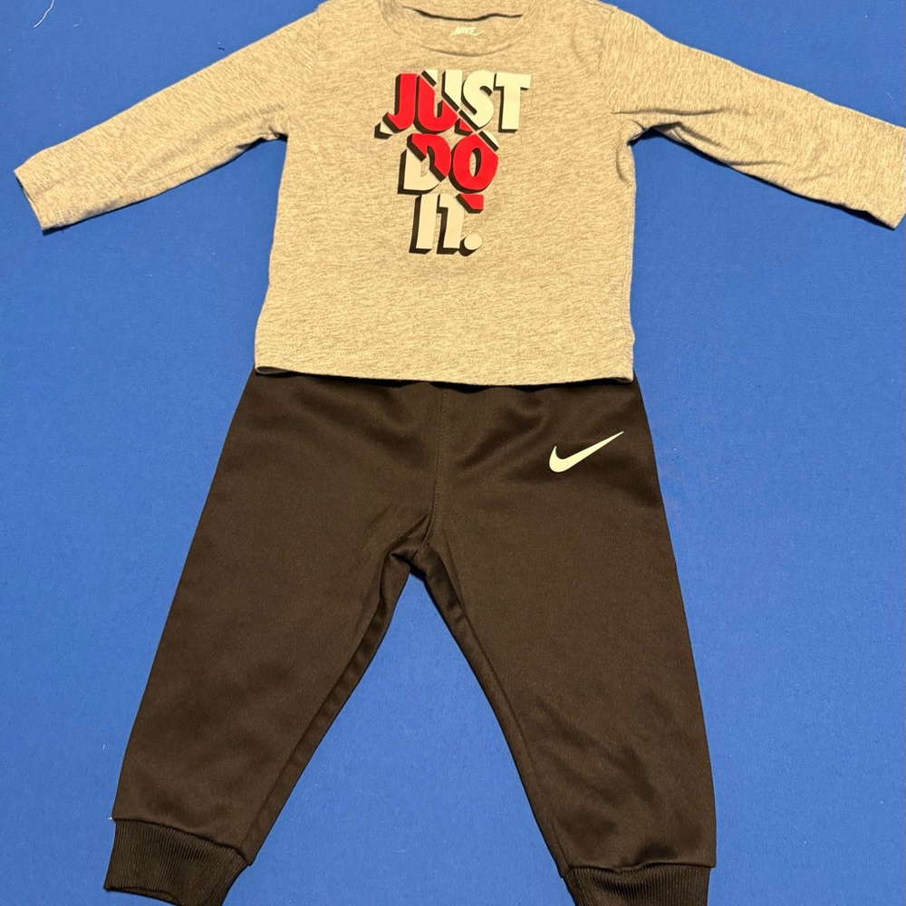 Nike Kids Gray and Black Jogger Set with Red Logo